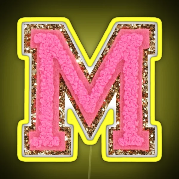M Bubblegum Glitter Varsity Letter Patches RGB Neon Sign