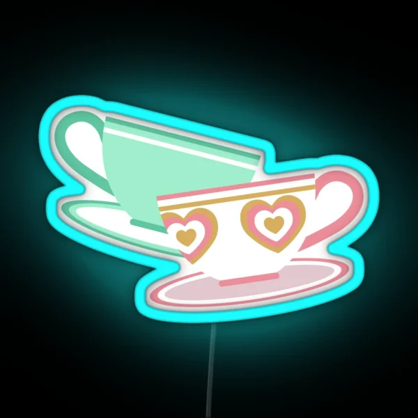 Mad Tea Party Teacups Pink And Green RGB Neon Sign