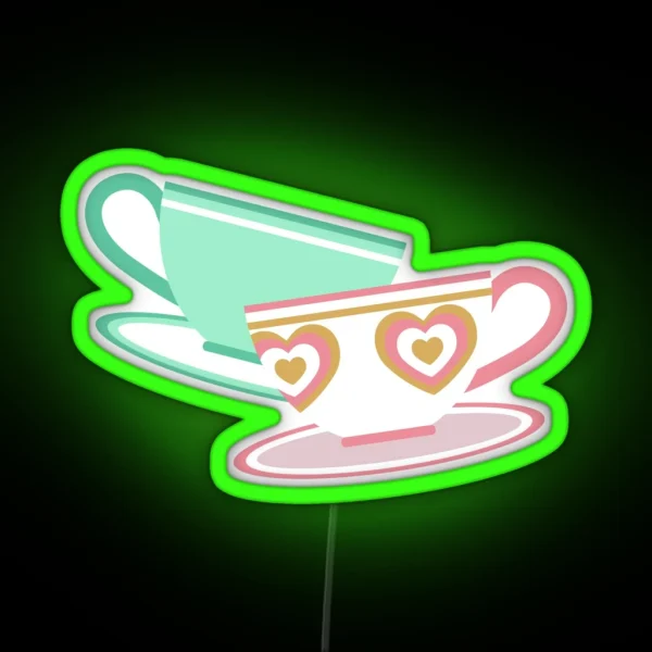 Mad Tea Party Teacups Pink And Green RGB Neon Sign