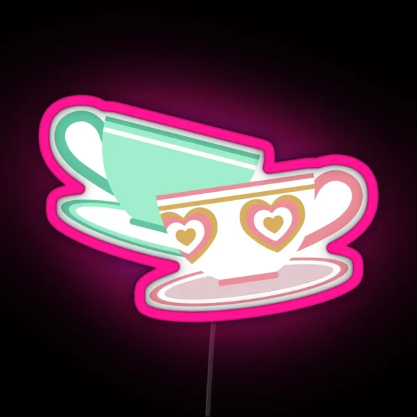 Mad Tea Party Teacups Pink And Green RGB Neon Sign