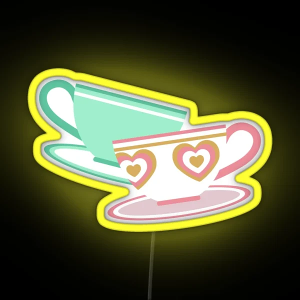 Mad Tea Party Teacups Pink And Green RGB Neon Sign