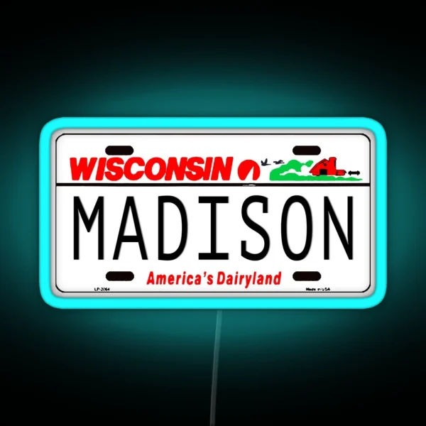 Madison WI License Plate RGB Neon Sign