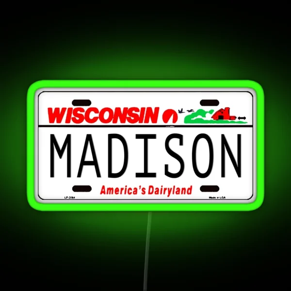 Madison WI License Plate RGB Neon Sign