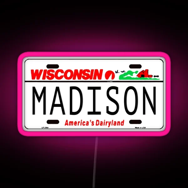 Madison WI License Plate RGB Neon Sign