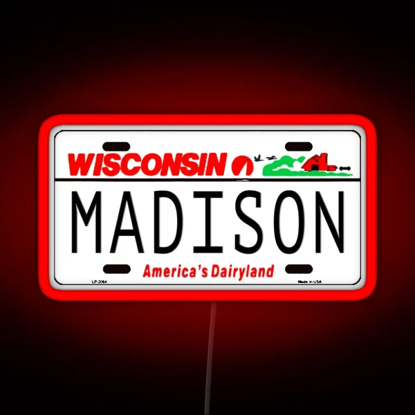 Madison WI License Plate RGB Neon Sign