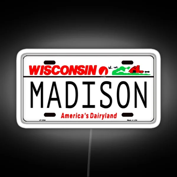 Madison WI License Plate RGB Neon Sign