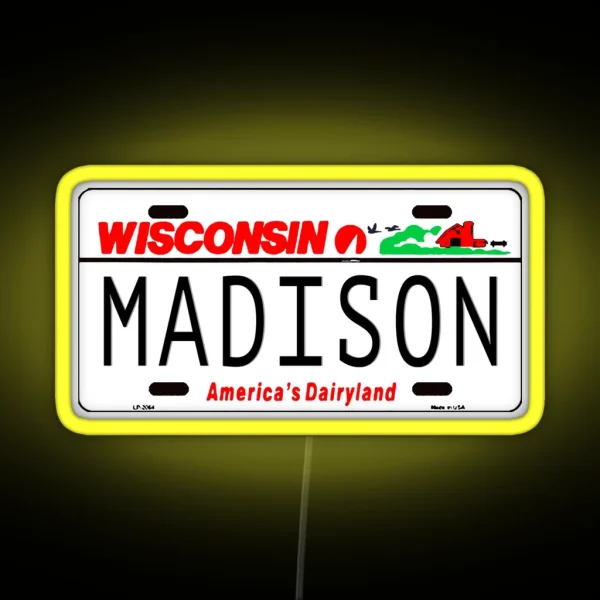Madison WI License Plate RGB Neon Sign