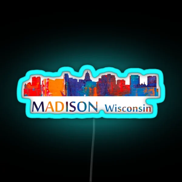 Madison Wisconsin Skyline Art RGB Neon Sign