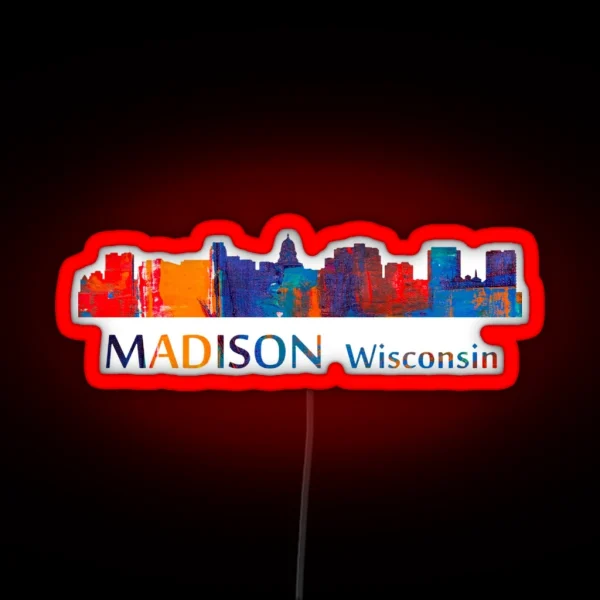 Madison Wisconsin Skyline Art RGB Neon Sign