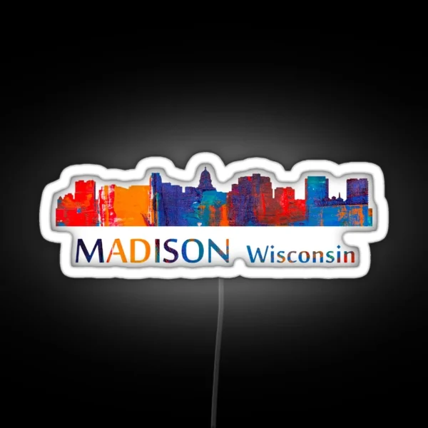 Madison Wisconsin Skyline Art RGB Neon Sign