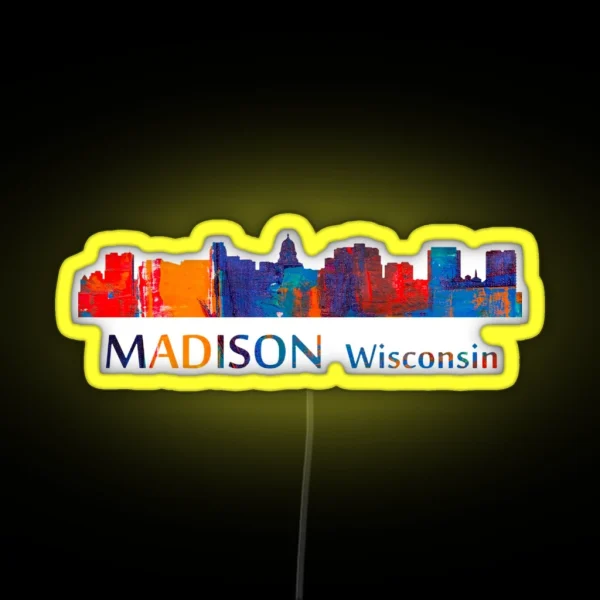 Madison Wisconsin Skyline Art RGB Neon Sign