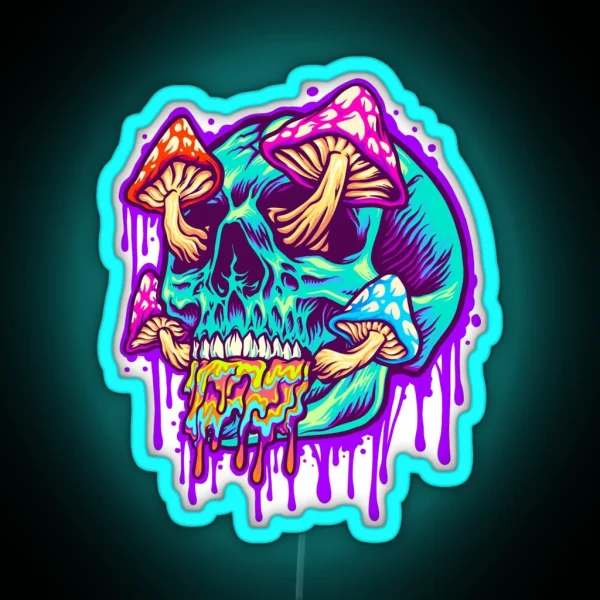 Magic Mushrooms Trippy Scary Skull Graffiti Tattoo RGB Neon Sign