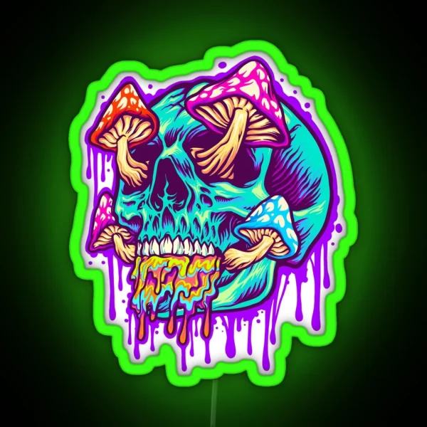 Magic Mushrooms Trippy Scary Skull Graffiti Tattoo RGB Neon Sign