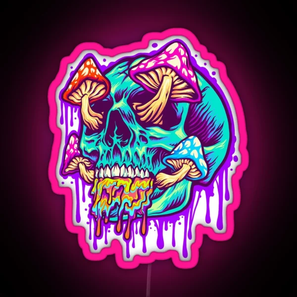 Magic Mushrooms Trippy Scary Skull Graffiti Tattoo RGB Neon Sign