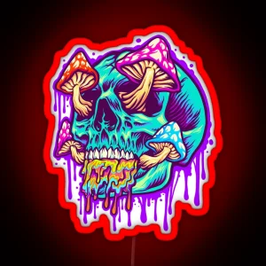 Magic Mushrooms Trippy Scary Skull Graffiti Tattoo Design Shrooms RGB Neon Sign