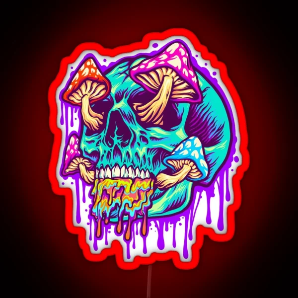 Magic Mushrooms Trippy Scary Skull Graffiti Tattoo RGB Neon Sign
