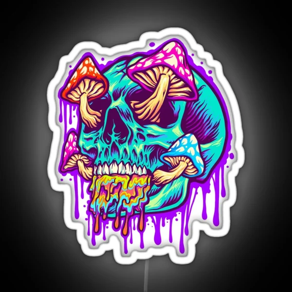 Magic Mushrooms Trippy Scary Skull Graffiti Tattoo RGB Neon Sign