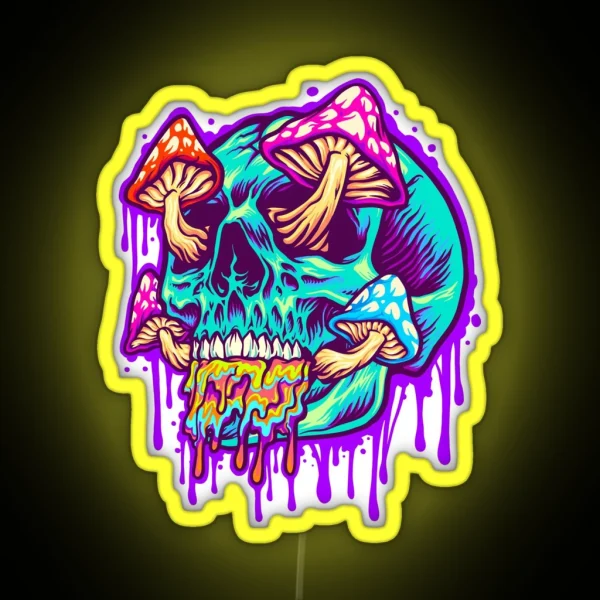 Magic Mushrooms Trippy Scary Skull Graffiti Tattoo RGB Neon Sign