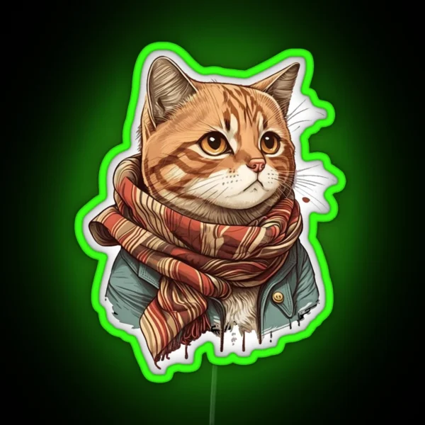 Magical Cat With Scarf RGB Neon Sign