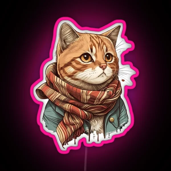 Magical Cat With Scarf RGB Neon Sign