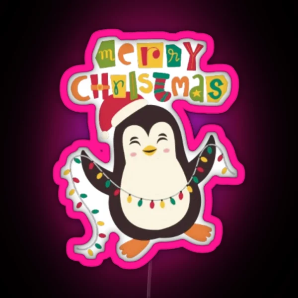 Magical Christmas With Unique Penguin Designs RGB Neon Sign