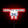 Bright blue ribbon-inspired neon sign for Maid of Honor besties