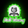 Whiskey connoisseur's dream bar decor with vibrant malt whiskey LED sign.
