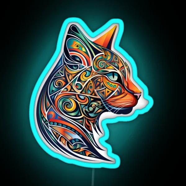 Mandala Cat Profile View RGB Neon Sign