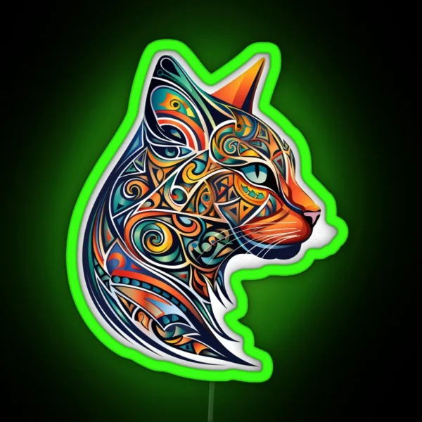 Mandala Cat Profile View RGB Neon Sign