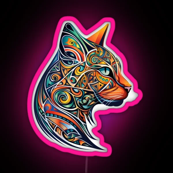 Mandala Cat Profile View RGB Neon Sign