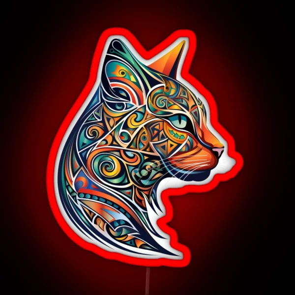 Mandala Cat Profile View RGB Neon Sign