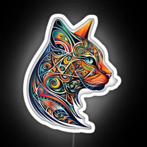 Mandala Cat Profile View RGB Neon Sign