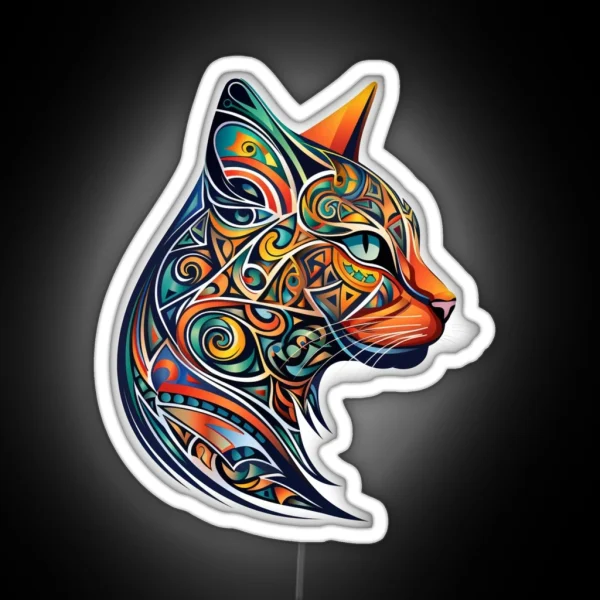 Mandala Cat Profile View RGB Neon Sign