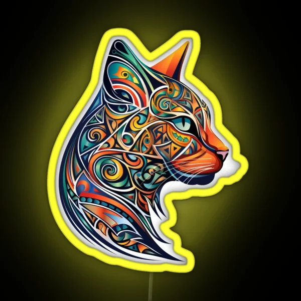 Mandala Cat Profile View RGB Neon Sign