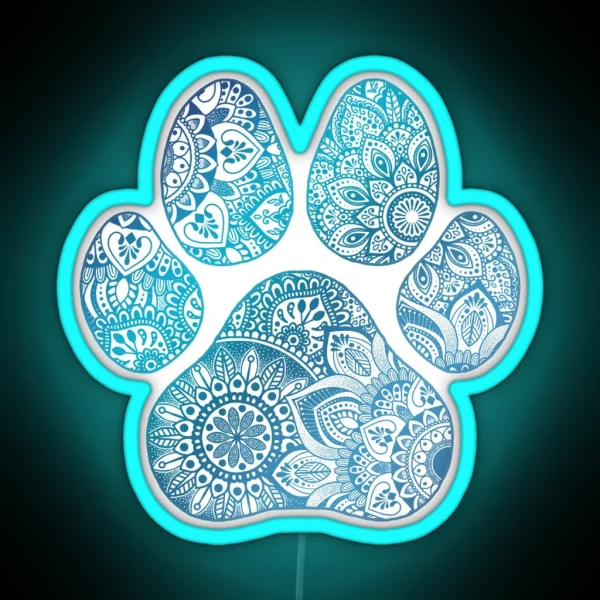 Mandala Paw Print RGB Neon Sign