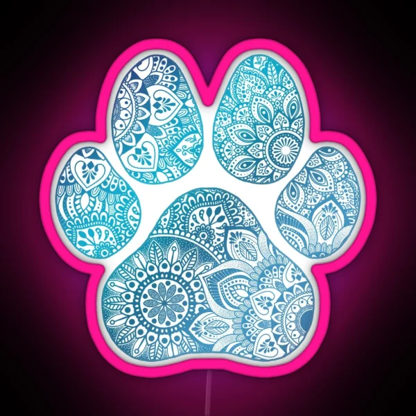 Mandala Paw Print RGB Neon Sign