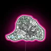 RGB illuminated map art featuring cityscape of Raleigh, North Carolina.