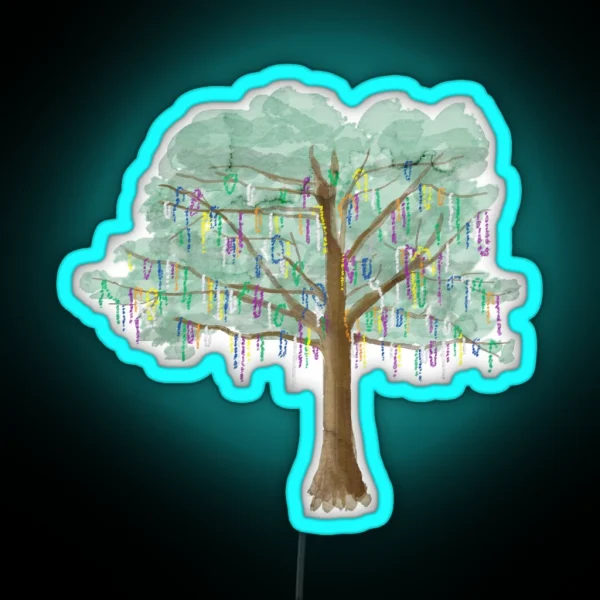 Mardi Gras Tree Watercolor RGB Neon Sign