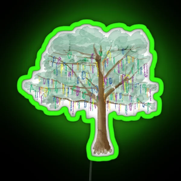 Mardi Gras Tree Watercolor RGB Neon Sign