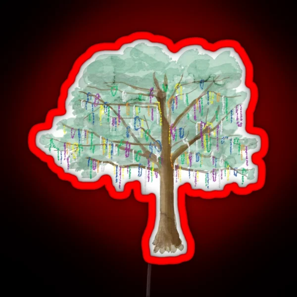 Mardi Gras Tree Watercolor RGB Neon Sign