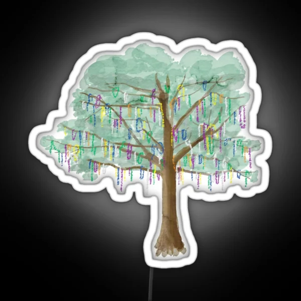 Mardi Gras Tree Watercolor RGB Neon Sign