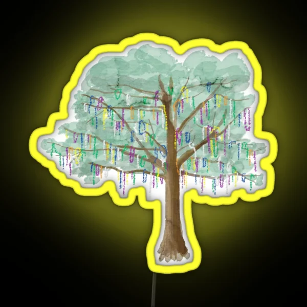 Mardi Gras Tree Watercolor RGB Neon Sign