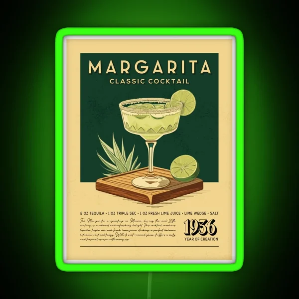 Margarita Cocktail Vintage Recipe Poster RGB Neon Sign