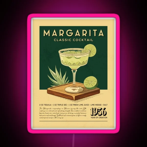 Margarita Cocktail Vintage Recipe Poster RGB Neon Sign