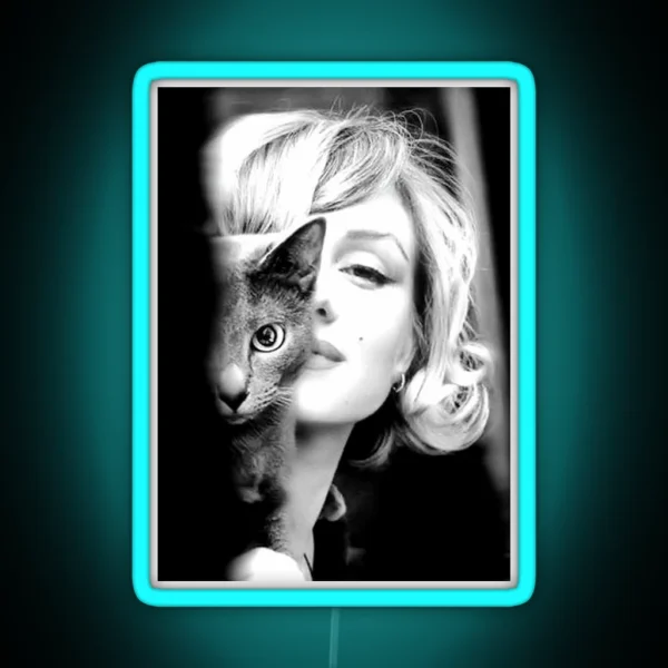 Marilyn Monroe With Cat Vintage Black And White RGB Neon Sign