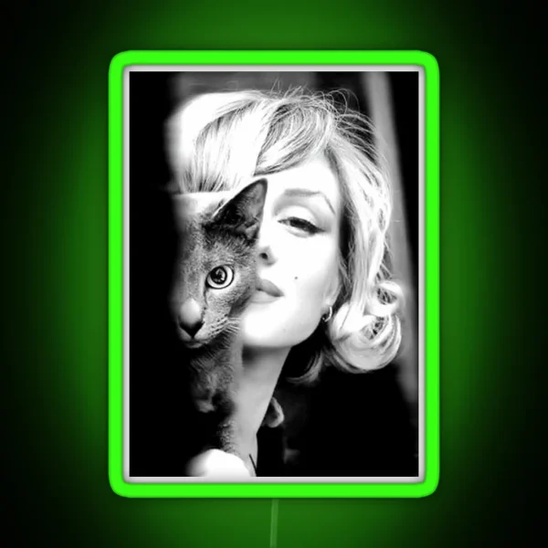 Marilyn Monroe With Cat Vintage Black And White RGB Neon Sign