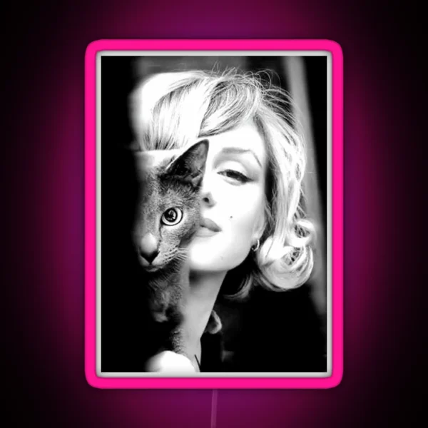 Marilyn Monroe With Cat Vintage Black And White RGB Neon Sign