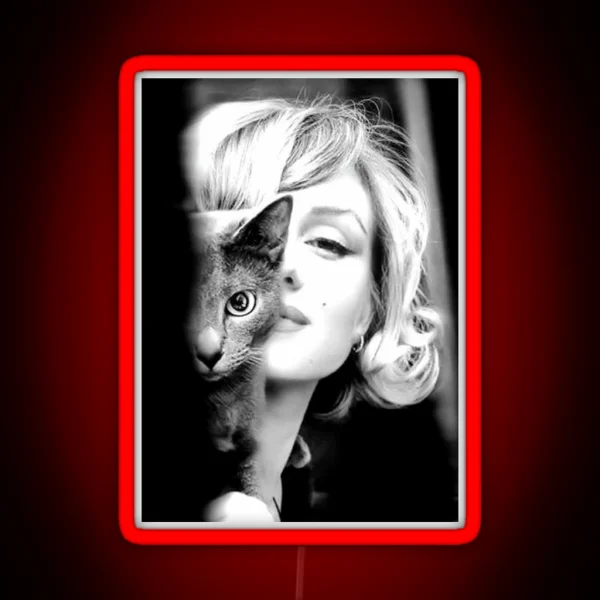 Marilyn Monroe With Cat Vintage Black And White RGB Neon Sign