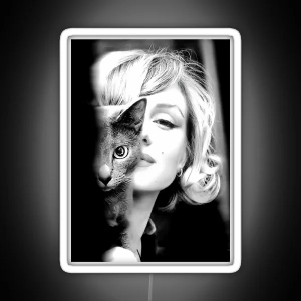 Marilyn Monroe With Cat Vintage Black And White RGB Neon Sign