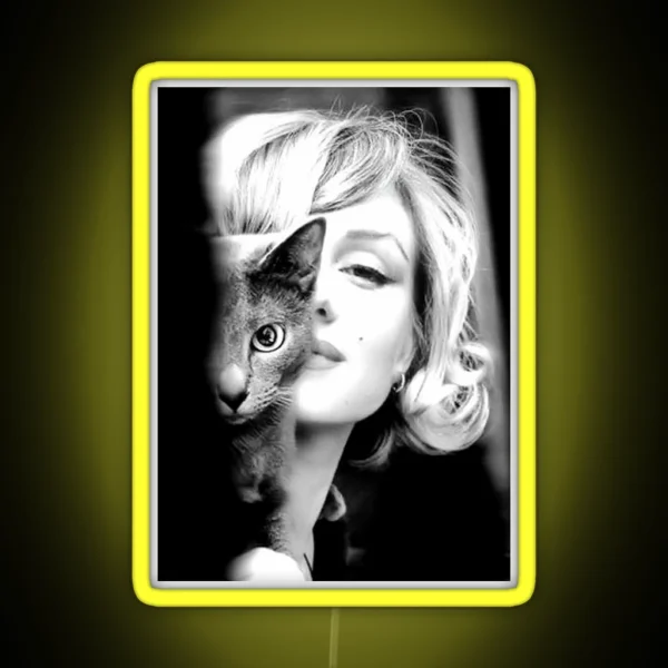 Marilyn Monroe With Cat Vintage Black And White RGB Neon Sign